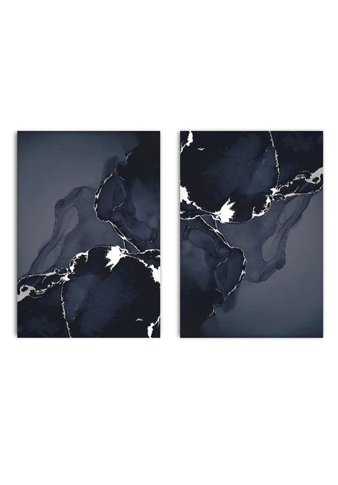 Conjunto de 2 Pósters Mármol Oscuro de Plata Real